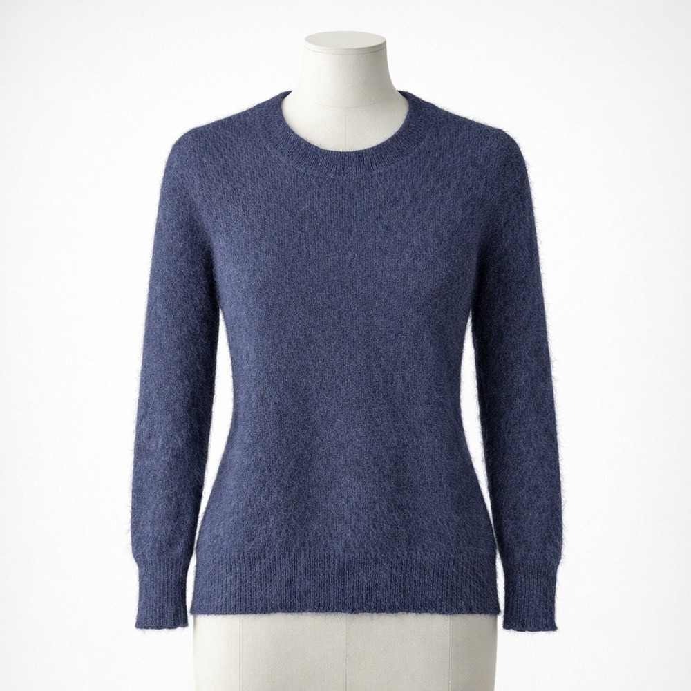 Vintage Wallace Rabbit Hair Sweater Size S Navy Blue Preppy Fisherman‎ Luxury